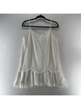 Whyte Valentyne Fringe Ruffle Cami Mini Dress Size 10 Lined V-Neck Strappy White
